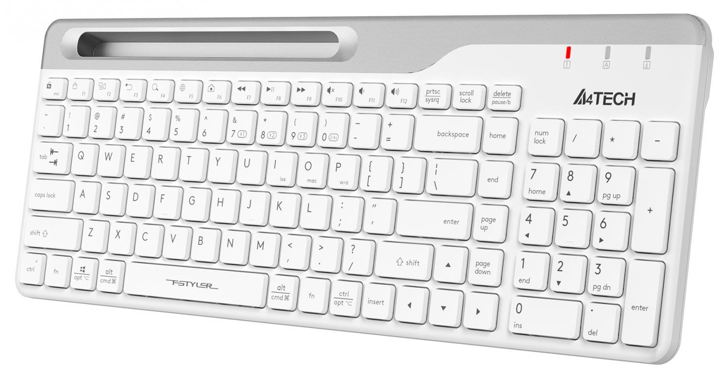 Клавиатура A4Tech FBK25 белый/серый USB беспроводная BT/Radio slim Multimedia (FBK25 WHITE)