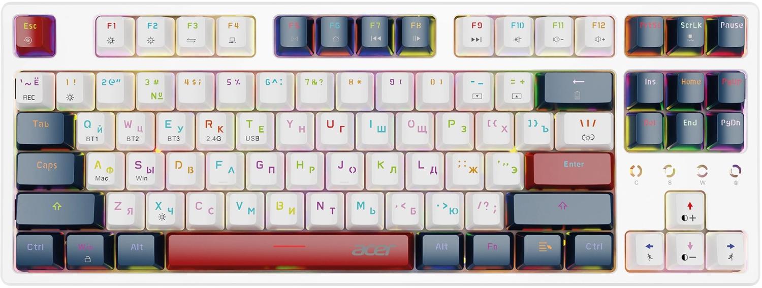 Клавиатура Acer OKR302 механическая белый USB беспроводная BT/Radio for gamer LED (ZL.KBDEE.016) кабель 1.6м