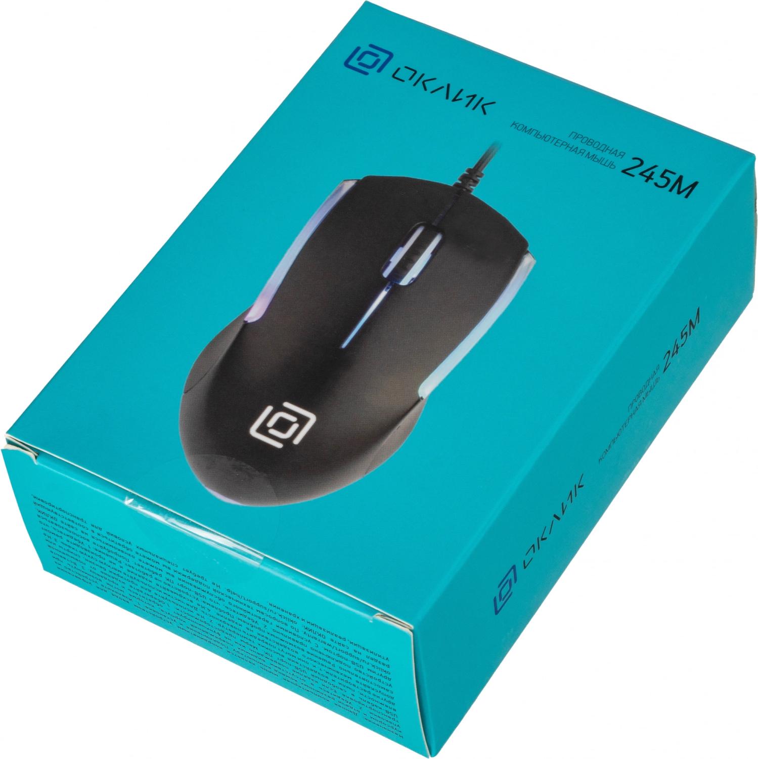 Мышь Оклик 245M черный оптическая 1000dpi USB 3but (471479)