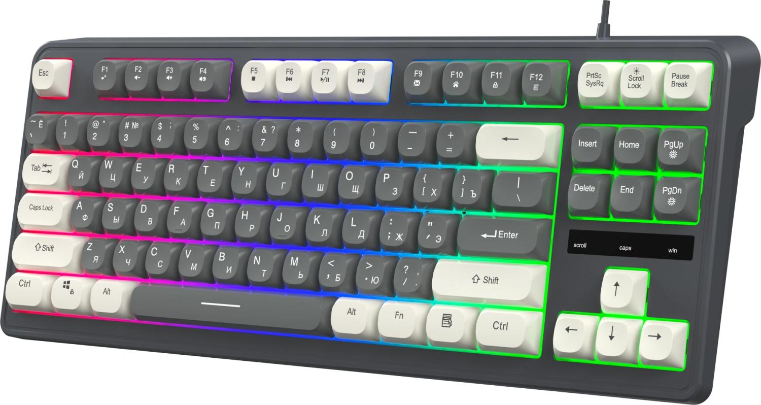 Клавиатура Оклик 711G серый/белый USB Multimedia for gamer LED (1790385) кабель 1.5м