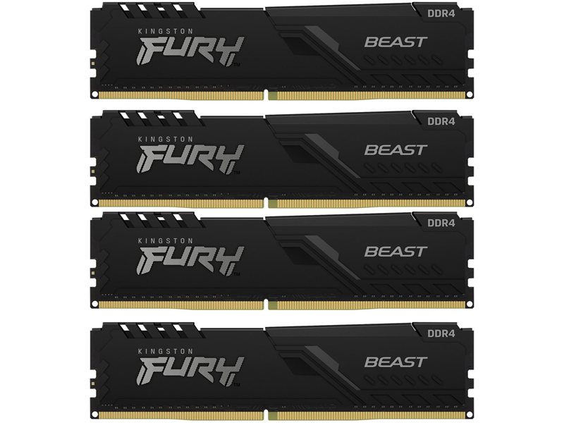 Модуль памяти Kingston FURY Beast Black Gaming Memory KF432C16BB1K4/64 64GB DDR4 3200 DIMM Non-ECC, CL16, 1.35V, 1Gx8 (Kit of 4), RTL (319866)