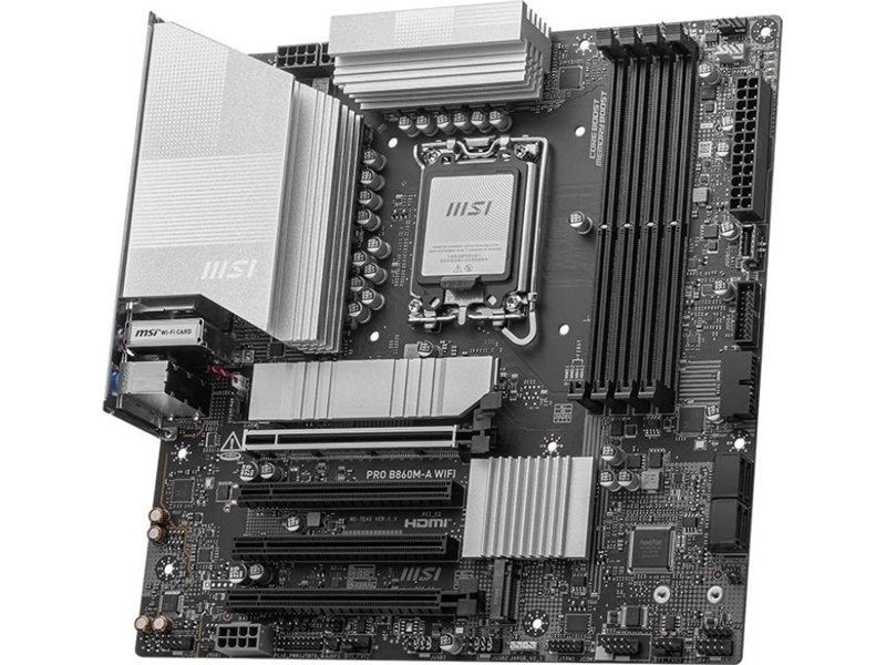 Материнская плата MSI PRO B860M-A WIFI Soc-1851 Intel B860 4xDDR5 mATX AC`97 8ch(7.1) 5Gigabit RAID+HDMI+DP