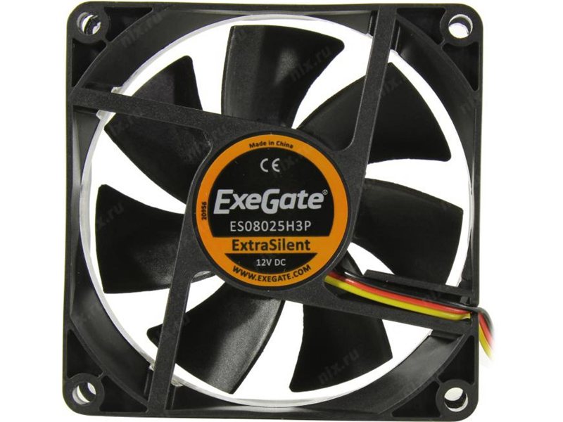 Exegate EX283376RUS Вентилятор ExeGate ExtraSilent ES08025H3P, 80x80x25 мм, Hydraulic bearing (гидродинамический), 3pin, 1800RPM, 21dBA
