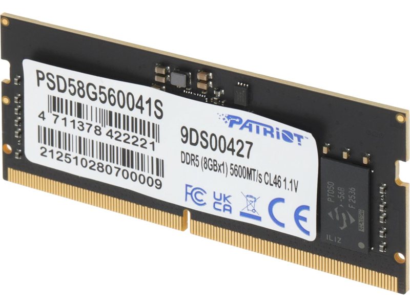 Память DDR5 8GB 5600MHz Patriot PSD58G560041S Signature Line RTL PC5-44800 CL46 SO-DIMM 262-pin 1.1В single rank Ret