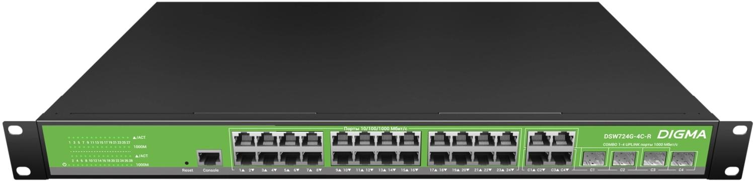 Коммутатор Digma DSW724G-4C-R (L2+) 24x1Гбит/с 4xКомбо(1000BASE-T/SFP) управляемый