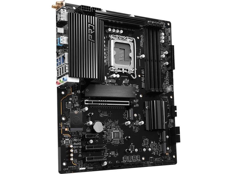 Материнская плата ASROCK Z890 PRO-A WIFI, LGA1851, Z890, 4*DDR5, 4*SATA, 4*M.2, 4*USB 3.2, 4*USB 2.0, Type-C, 1*PCIx16, 2*PCIx4, 1*M.2 (Key E), HDMI+DP, ATX