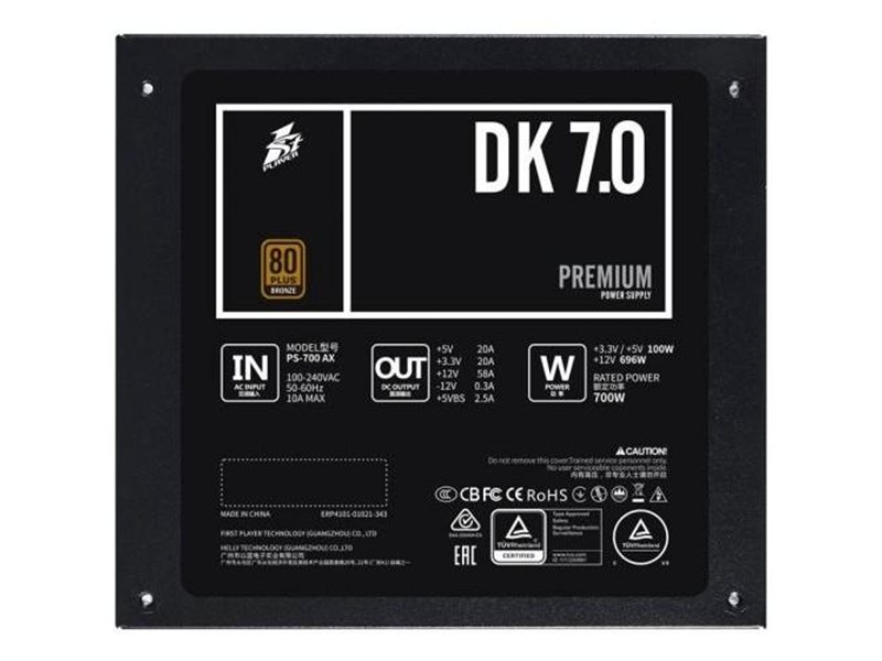 1STPLAYER Блок питания DK PREMIUM 700W / ATX 2.4, APFC, 80 PLUS BRONZE, 120mm fan / PS-700AX