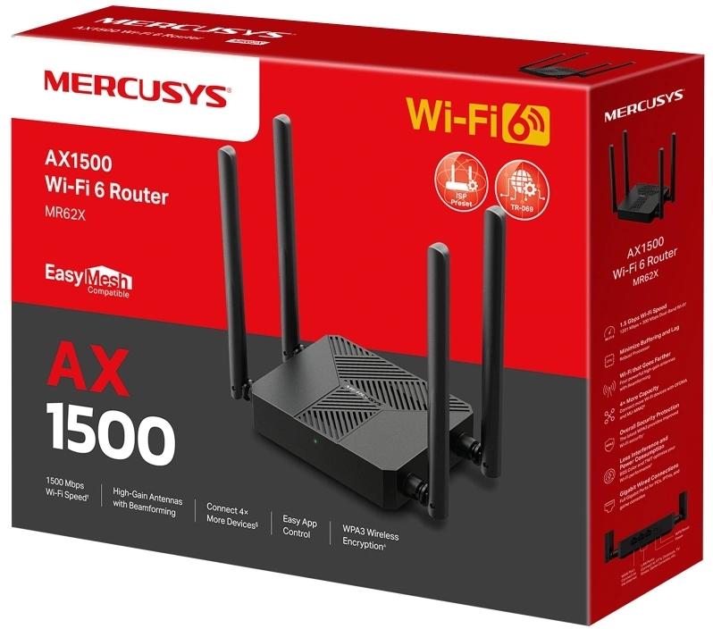 Роутер беспроводной Mercusys MR62X AX1500 10/100/1000BASE-TX черный