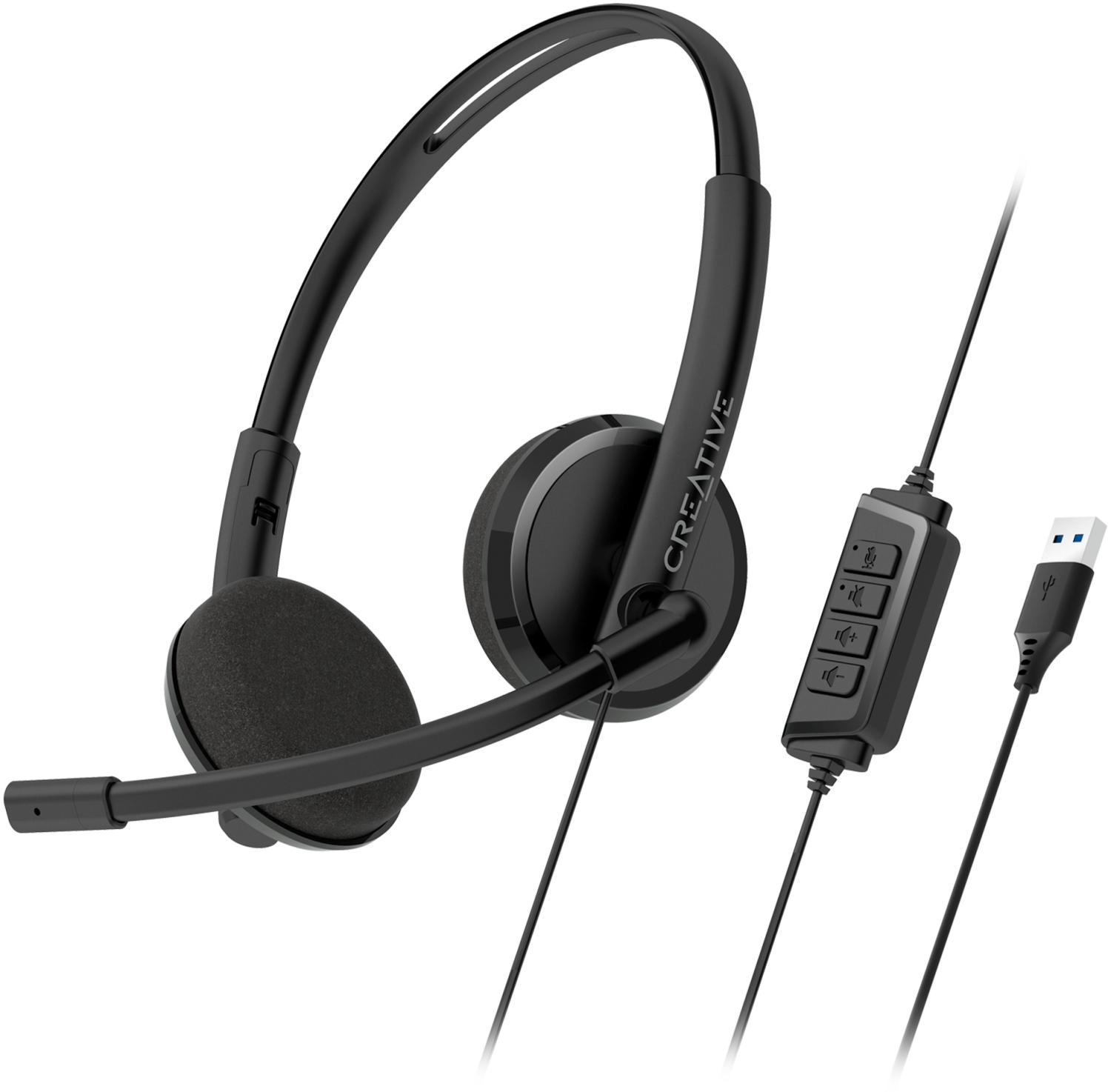 Наушники с микрофоном Creative HS-220 черный 2.4м накладные USB оголовье (51EF1070AA000)