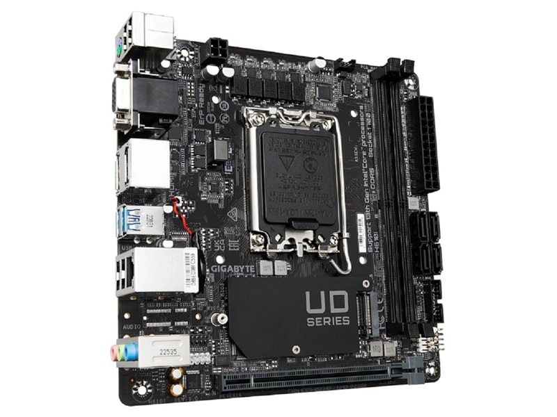 Материнская плата MB GIGABYTE INTEL H610 s1700, 2xDDR5(64GB), D-SUB/HDMI 2.1/2xDP, 1xPCIe 4.0x16, 1xLAN, 4xSATA 6Gb/s, 1xM.2, 2xUSB 3.2, 4xUSB 2.0, mini ITX