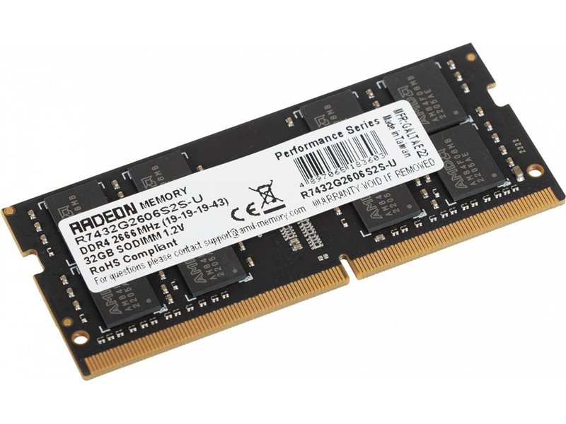 Память DDR4 32Gb 2666MHz AMD R7432G2606S2S-U Radeon R7 Performance Series RTL PC4-21300 CL19 SO-DIMM 260-pin 1.2В Ret