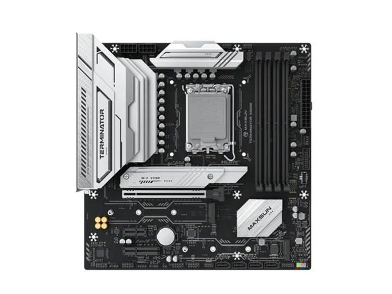 Материнская плата MAXSUN MS-Terminator B860M, LGA1851, B860, 4*DDR5, 4*SATA3, 3*M.2, USB 3.2, USB 2.0, Type-C, 1*PCIEx16, 1*PCIex4, 1*PCIex1, HDMI+DP, mATX