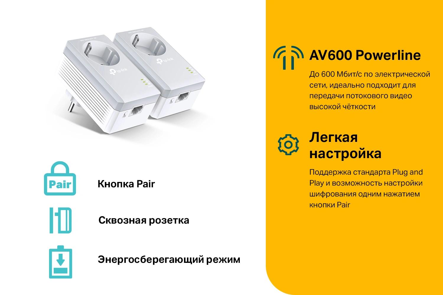 Сетевой адаптер HomePlug AV TP-Link TL-PA4010P KIT AV600 Fast Ethernet
