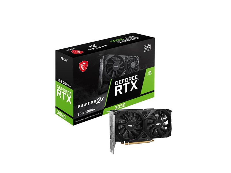 Видеокарта/ VGA MSI NVIDIA GeForce RTX 3050 VENTUS 2X E 6G OC 6GB, GDDR6/96-bit, PCIe 4.0, 2xHDMI 2.1, 1xDP, 2.1-slot