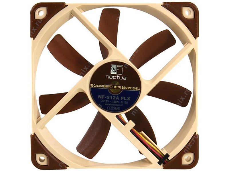 Кулер для корпуса/ Case Cooler Noctua NF-S12A FLX (120x120x25mm, 3-pin, 63.27CFM, 17.8dBA, 1200RPM, Beige/Brown)