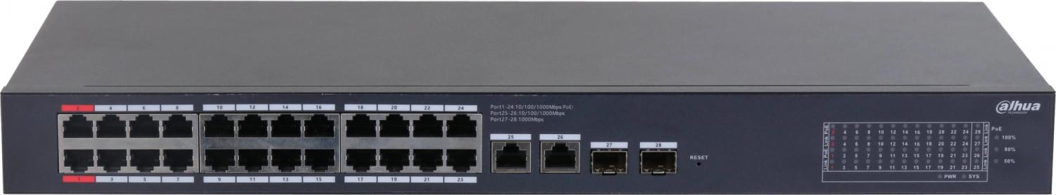 Коммутатор Dahua DH-CS4228-24GT-240 (L2) 26x1Гбит/с 2xКомбо(1000BASE-T/SFP) 24PoE 265W управляемый