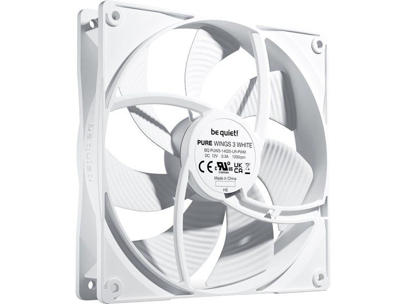 Кулер для корпуса/ Case Cooler be quiet! PURE WINGS 3 140mm PWM White (140x140x25mm, 4-pin PWM, 57.4CFM, 21.9dBA, 1200RPM, White)
