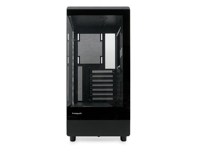 Корпус без блока питания/ Case HSPD F510, Panoramic Mid Tower, Black, TG, 0.5 SPCC, no fans ATX, mATX, mITX 180/280/160mm 1x2.5", 1x3.5", 7xPCI 1xUSB-A 3.0, 1xUSB-A 1.0 356x218x467mm
