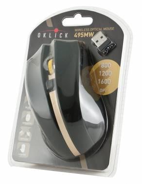 Мышь Оклик 495MW черный/золотистый оптическая 1600dpi беспров. USB для ноутбука 6but (998168)