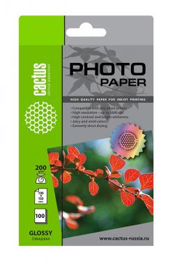 Фотобумага Cactus CS-GA6200100 10x15/200г/м2/белый/100л. глянцевое для струйной печати