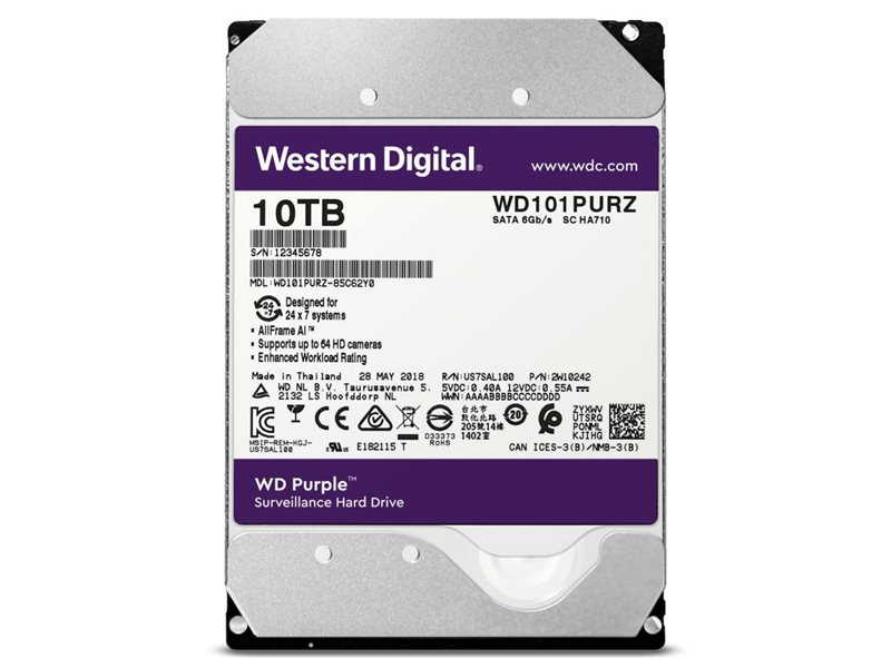 Жесткий диск/ HDD WD SATA3 10Tb Purple DV&NVR 7200 256Mb 1 year warranty