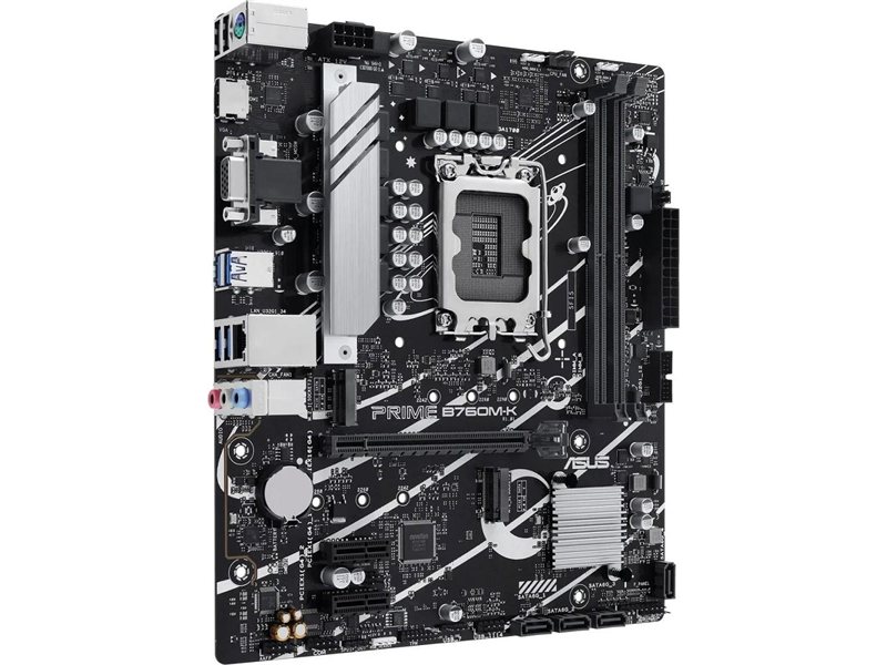 ASUS PRIME B760M-K (Socket 1700, mATX, 2xDDR5(96GB), VGA/HDMI 2.1, 1xPCIe 4.0x16/2xPCIe 4.0, 1xLAN (2.5GbE), 4xSATA 6Gb/s, 2xM.2, 4xUSB 3.2, 2xUSB 2.0, 1xPS/2)