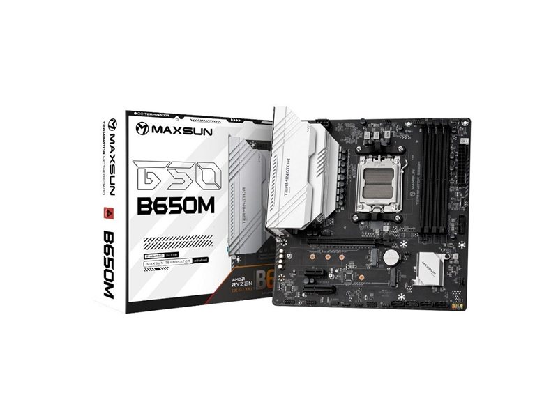 MAXSUN MS-Terminator B650M (Socket AM5, mATX, 4*DDR5(192Gb), DP/HDMI, 4*SATA3, 2*M.2, 1*PCIEx16/1*PCIEx4/1*PCIEx1, 2*USB 2.0, 4*USB 3.2, LAN 1*2.5G, RTL)
