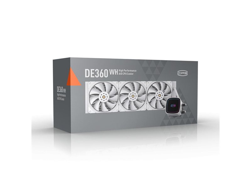 Система охлаждения/ Water Cooling System PCCooler DE360 WH (310W, 360mm, White, ARGB Pump/ Fans: 3x120mm, 71.86CFM, 33.8dBA, 1850RPM/ Pump height 55mm, 28dBA, 3200RPM, Rad thickness 27mm/ S: 1851, 1700, 1200, 20XX, 115X, AM5, AM4)