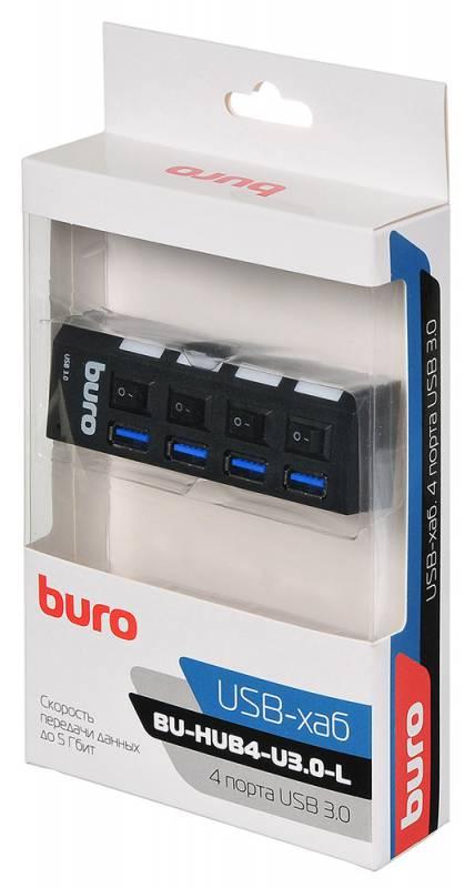 Разветвитель USB 3.0 Buro BU-HUB4-U3.0-L 4порт. черный