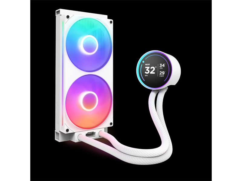 Система жидкостного охлаждения для ПК/ Water Cooling System NZXT Kraken Elite 280 RGB (250W, 280mm, LED temp., White/ Fans: 2x140mm, 98.61CFM, 34.5dBA, 2000RPM/ Pump height 65mm, 2800RPM, Rad thickness 27mm/ S: 1851, 1700, 1200, 115X, AM5, AM4)