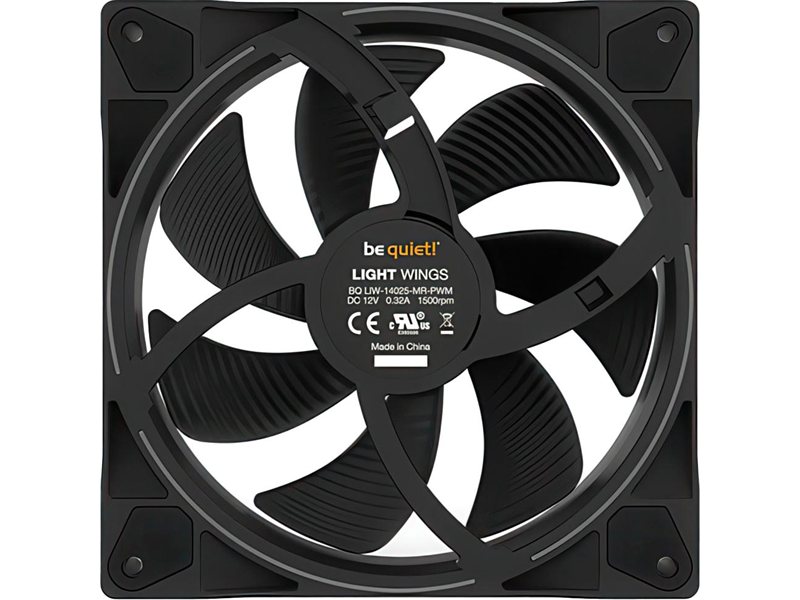 Кулер для корпуса/ Case Cooler be quiet! LIGHT WINGS 140mm PWM (140x140x25mm, 4-pin PWM, ARGB, 56CFM, 23.3dBA, 1500RPM, Black)