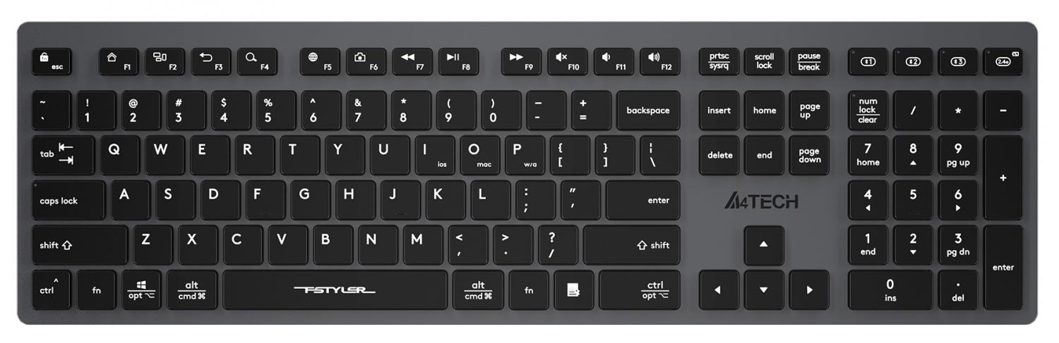 Клавиатура A4Tech FBX50C черный USB беспроводная BT/Radio slim Multimedia (FBX50C GREY)