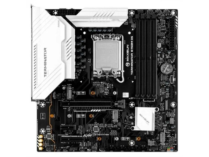 MAXSUN MS-Terminator B760M D5 WiFi V1/V2 (Socket 1700, mATX, 4*DDR5, DP/HDMI, 4xSATA3, 3*M.2,xPCI-E x16 /1xPCI-E x1, 6*USB 2.0, 2*USB 3.2 Gen1, LAN 1*2.5G, Bluetooth, Wi-Fi 802.11ax, RTL)
