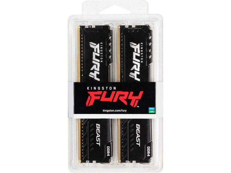 Модуль памяти Kingston 32GB DDR4 3200 DIMM FURY Beast Black Gaming Memory KF432C16BB1K2/32WP Non-ECC, CL16, 1.35V, 1Gx8 kit 2х16
