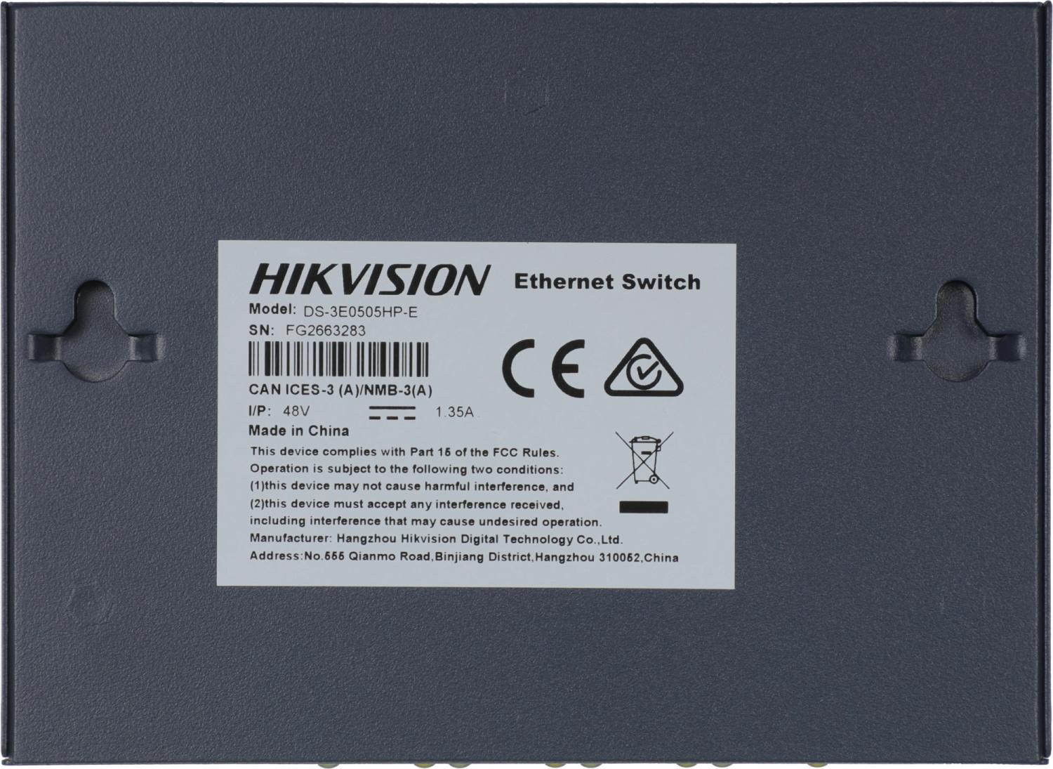 Коммутатор Hikvision DS-3E0505HP-E 5x1Гбит/с 3PoE+ 1PoE++ 60W неуправляемый