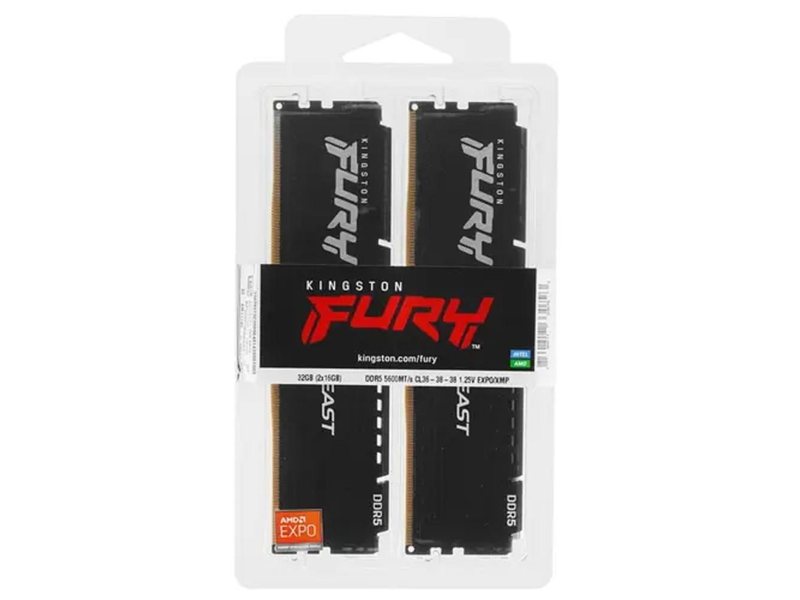 Kingston DDR5 DIMM 32GB 5600 FURY Beast Black EXPO (Kit 2*16gb) 1RX8 36-38-38 1.25V KF556C36BBEK2-32