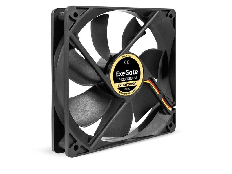 Exegate EX283390RUS Вентилятор 12В DC ExeGate ExtraPower EP12025S3PM (120x120x25 мм, Sleeve bearing (подшипник скольжения), 3pin+Molex, 1800RPM, 28dBA)