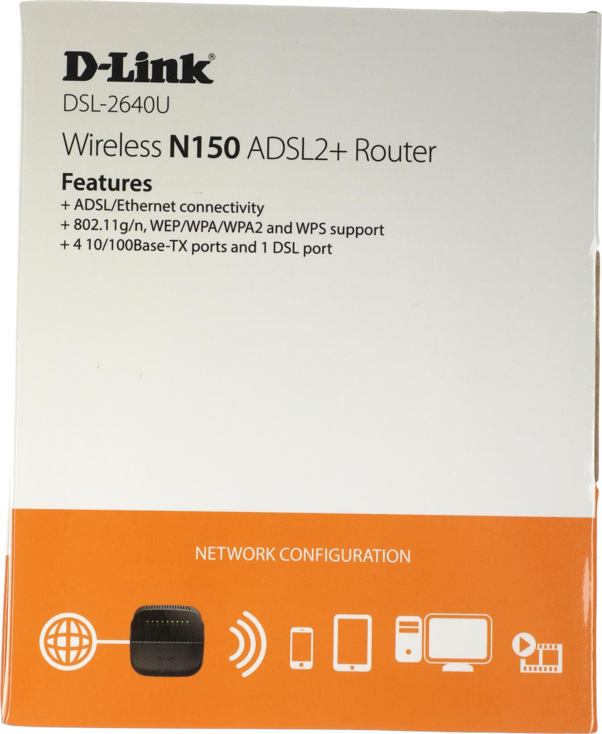 Роутер беспроводной D-Link DSL-2640U/R1A N150 ADSL черный
