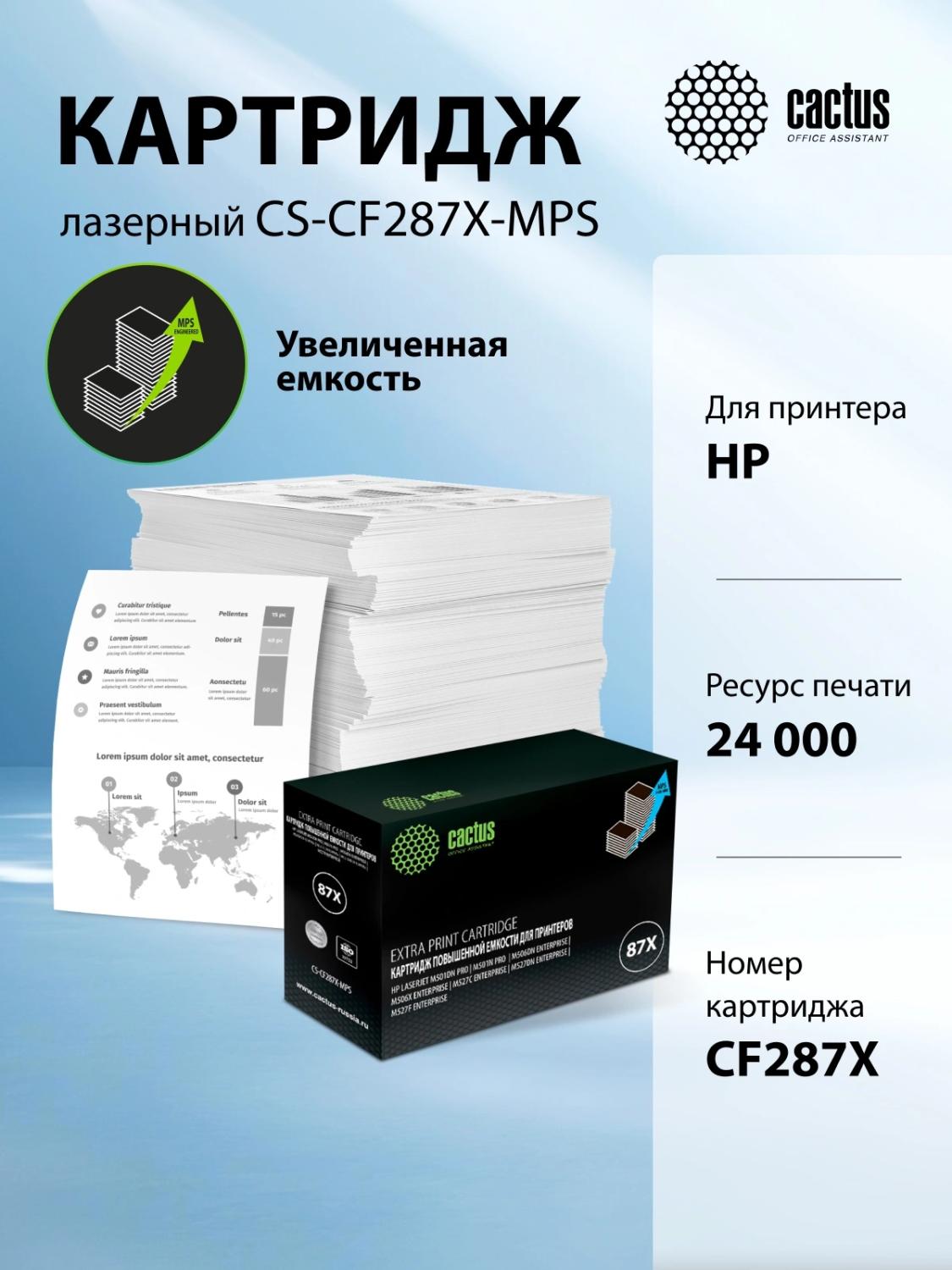 Картридж лазерный Cactus CS-CF287X-MPS CF287XX черный (24000стр.) для HP LJ M506dn/M506n/M506x