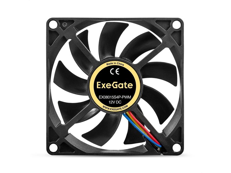 Exegate EX295235RUS Вентилятор 12В DC ExeGate EX08015S4P-PWM (80x80x15 мм, Sleeve bearing (подшипник скольжения), 4pin, PWM, 25.5dBA)