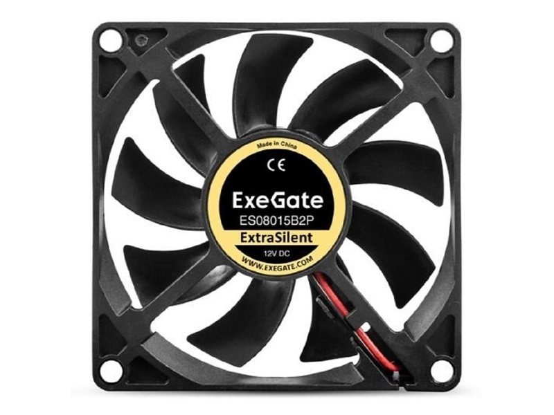 Exegate EX295236RUS Вентилятор 12В DC ExeGate ExtraSilent ES08015B2P (80x80x15 мм, 2-Ball (двойной шарикоподшипник), 2pin, 1700RPM, 17dBA)