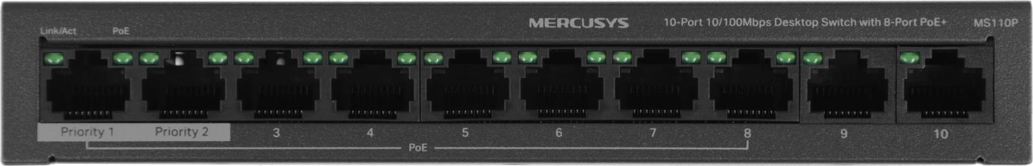 Коммутатор Mercusys MS110P (L2) 10x100Мбит/с 8PoE+ 65W неуправляемый