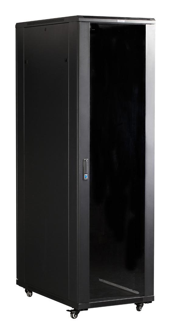 Шкаф серверный Lanmaster (TWT-CBB-42U-8X10-G1) напольный 42U 800x1000мм пер.дв.стекл задн.дв.двуст. 2 бок.пан. 800кг черный IP20