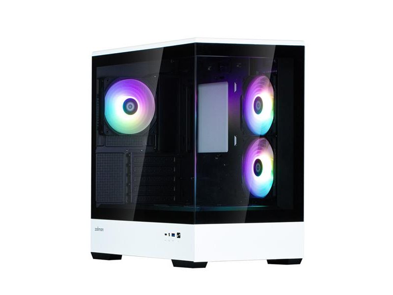 Корпус ZALMAN P30 BW, MATX, BLACK/WHITE, WINDOW, 2x3.5", 3x2.5", 1xUSB TYPE-C, 1xUSB3.0, SIDE 2x120mm ARGB, REAR 1x120mm ARGB