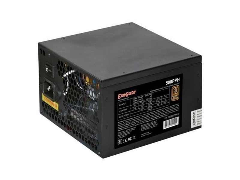 Exegate EX280577RUS-OEM Блок питания 500W Exegate 500PPH-OEM, 80+Bronze, ATX, black, APFC, 12cm, 24p, (4+4)p, 5*SATA, 3*IDE