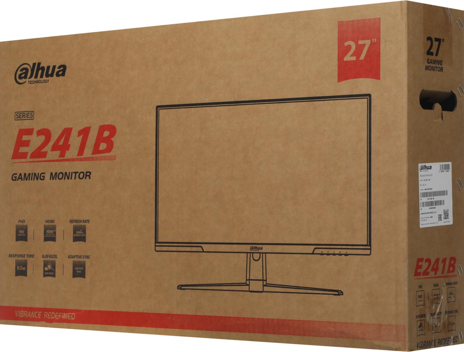 Монитор Dahua 27" DHI-LM27-E241B черный IPS LED 0.5ms 16:9 HDMI матовая 1000:1 350cd 178гр/178гр 1920x1080 240Hz DP FHD 3.55кг