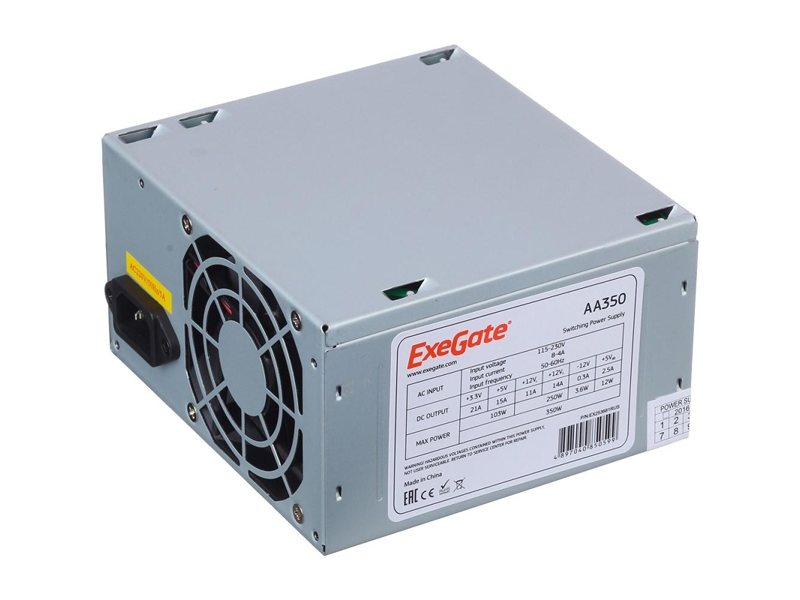 Exegate EX253681RUS / 255722 Блок питания 350W Exegate AA350, ATX, 8cm fan, 24+4pin, 2*SATA, 1*IDE, OEM
