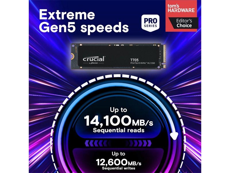 Твердотельный накопитель SSD Crucial T705 4TB PCIe Gen5 NVMe M.2 SSD CT4000T705SSD3