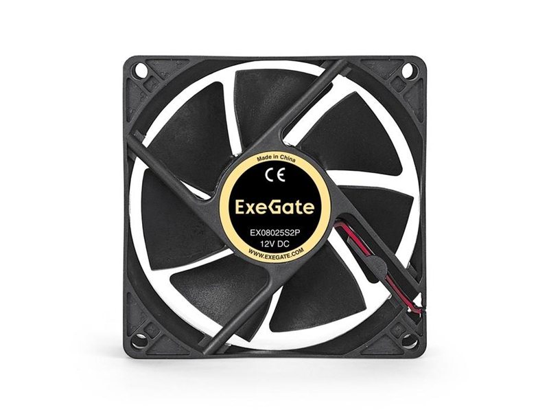 Exegate EX294047RUS Вентилятор ExeGate EX08025S2P, 80x80x25 мм, Sleeve bearing (подшипник скольжения), 2pin (разъем 2.54; для блоков питания ATX), 2200RPM, 27dBA