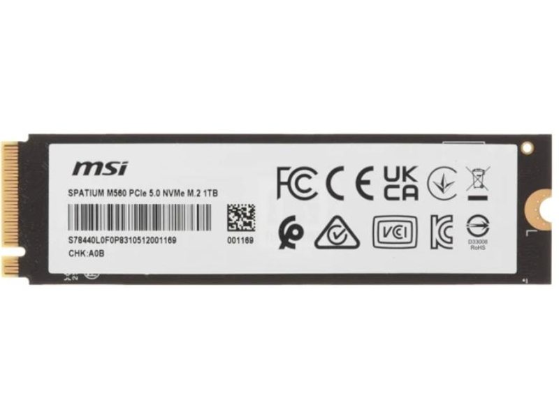Твердотельный накопитель MSI SSD SPATIUM M560 1TB M.2 2280 PCle 5.0 NVMe R10200/W8400MB/s 3D NAND TLC MTBF 1.5M 1300000/1400000 IOPS 600TBW